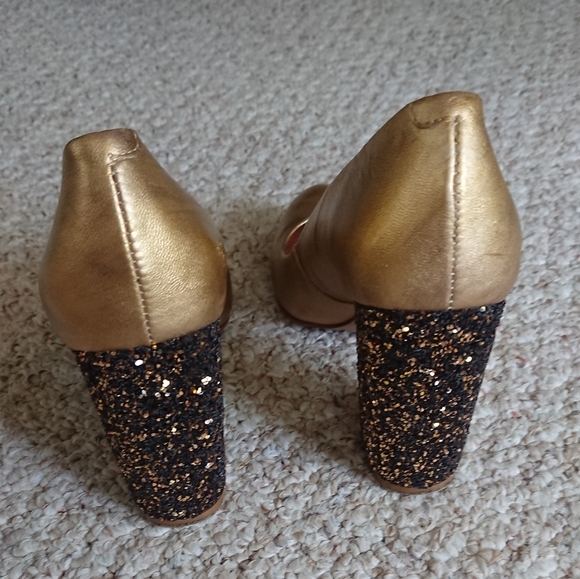 Anthropologie Vicenza Gold Chunky Heels with Glitter Block Heel size 37/36.5 - Picture 8 of 14